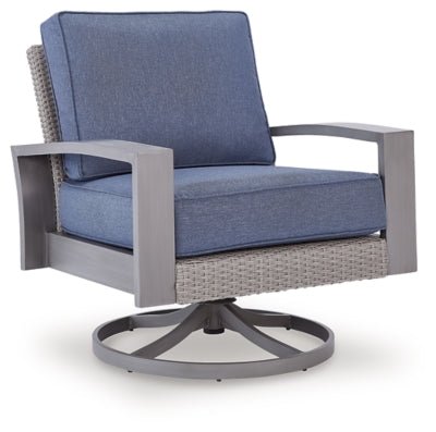 Half Moon Beach Outdoor Swivel Lounge Chair with Cushion - Blue | Ashley Furniture
