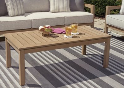 Hallow Creek Outdoor Coffee Table - Light Brown Coffee Table modern furniture Contempo Furniture