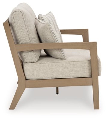 Hallow Creek Outdoor Loveseat with Cushion - Light Brown Loveseat modern furniture Contempo Furniture
