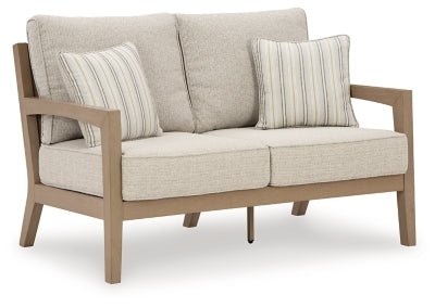 Hallow Creek Outdoor Loveseat with Cushion - Light Brown | Ashley Furniture