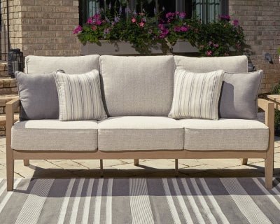 Hallow Creek Outdoor Sofa with Cushion - Light Brown Outdoor Seating modern furniture Contempo Furniture