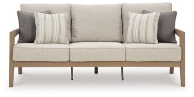 Hallow Creek Outdoor Sofa with Cushion - Light Brown Outdoor Seating modern furniture Contempo Furniture