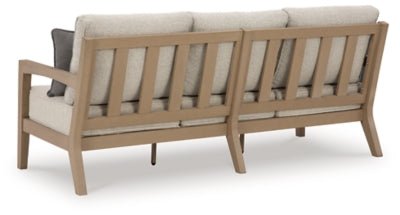 Hallow Creek Outdoor Sofa with Cushion - Light Brown Outdoor Seating modern furniture Contempo Furniture