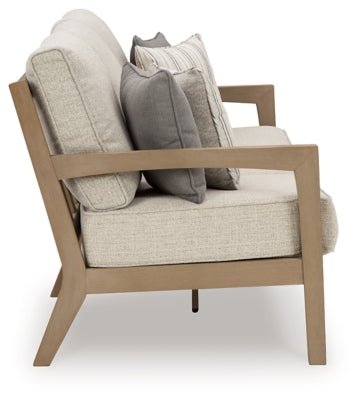 Hallow Creek Outdoor Sofa with Cushion - Light Brown Outdoor Seating modern furniture Contempo Furniture
