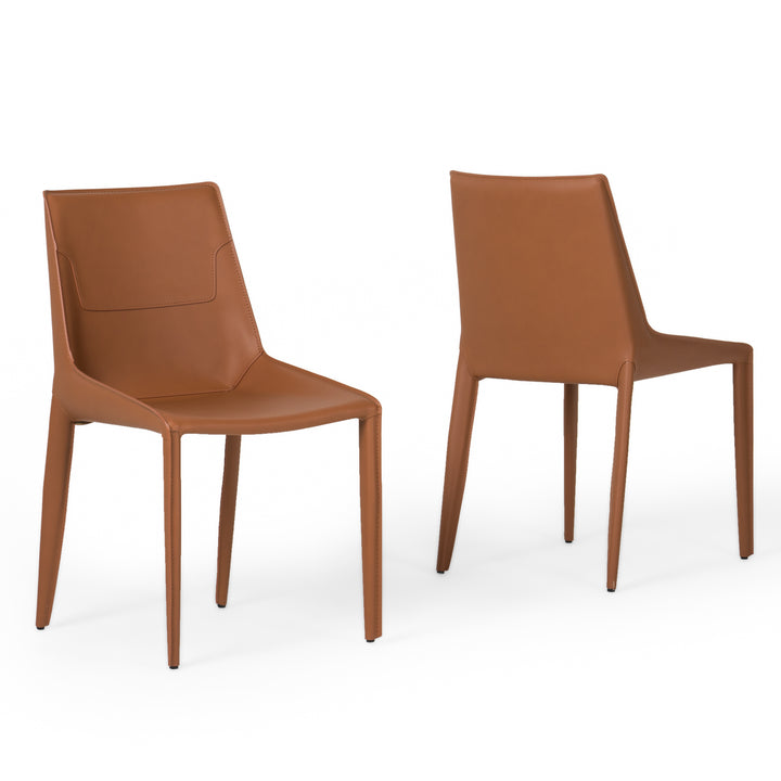Halo - Modern Cognac Saddle Leather Dining Chair (Set of 2)