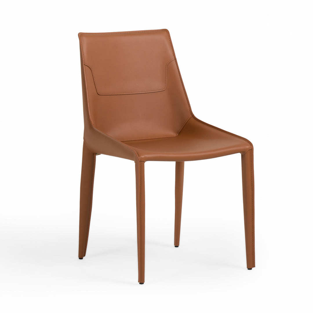 Halo - Modern Cognac Saddle Leather Dining Chair 
