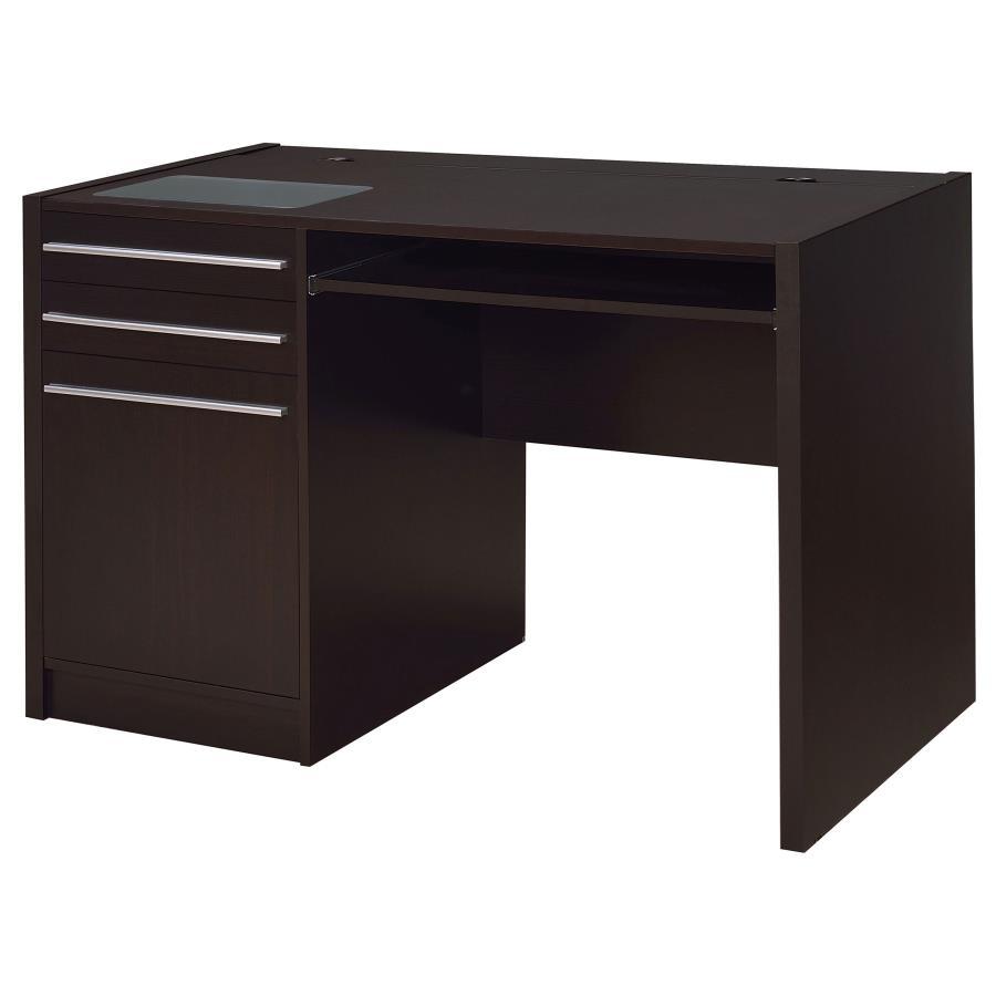 Halston - 2 - Drawer Office Desk With Cabinet - Cappuccino Computer Desk modern furniture Contempo Furniture
