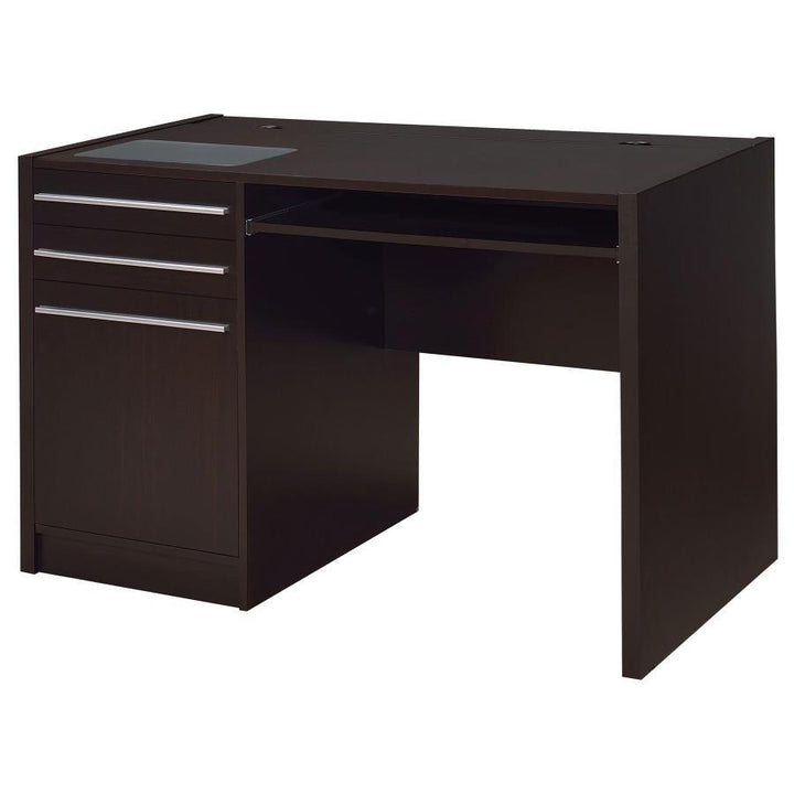 Halston - 2 - Drawer Office Desk With Cabinet - Cappuccino Computer Desk modern furniture Contempo Furniture