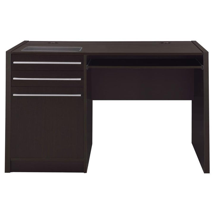 Halston - 2 - Drawer Office Desk With Cabinet - Cappuccino Computer Desk modern furniture Contempo Furniture