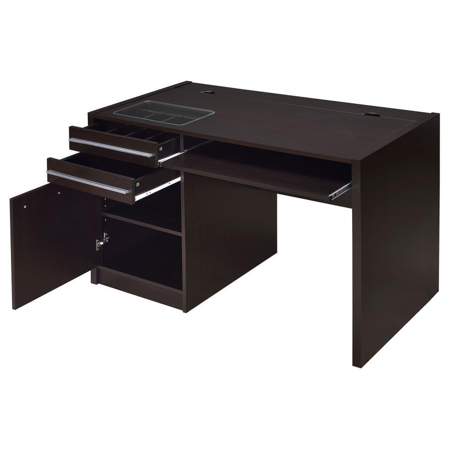 Halston - 2 - Drawer Office Desk With Cabinet - Cappuccino Computer Desk modern furniture Contempo Furniture