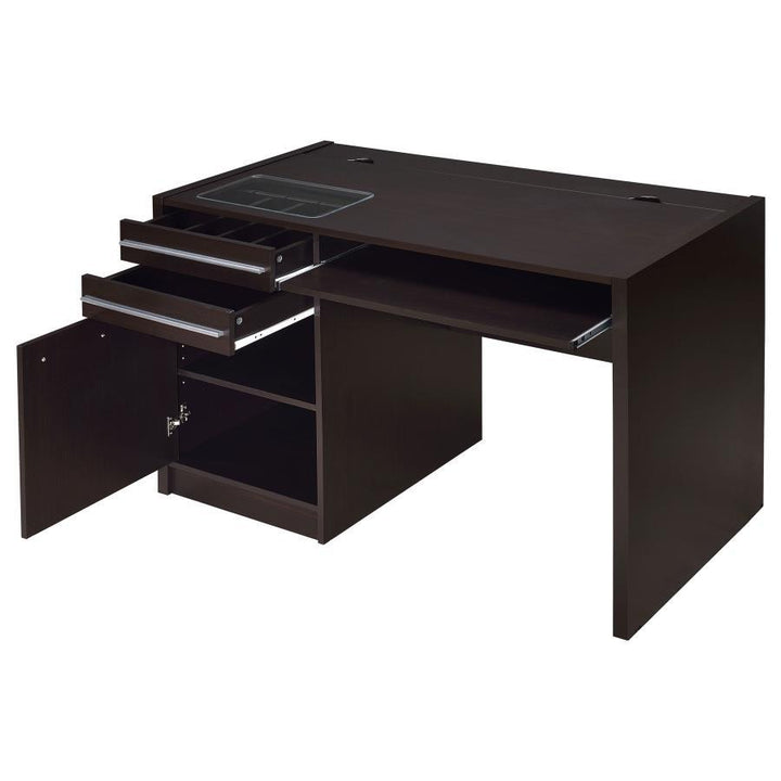 Halston - 2 - Drawer Office Desk With Cabinet - Cappuccino Computer Desk modern furniture Contempo Furniture