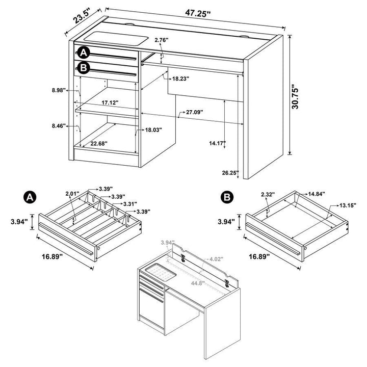 Halston - 2 - Drawer Office Desk With Cabinet - Cappuccino Computer Desk modern furniture Contempo Furniture