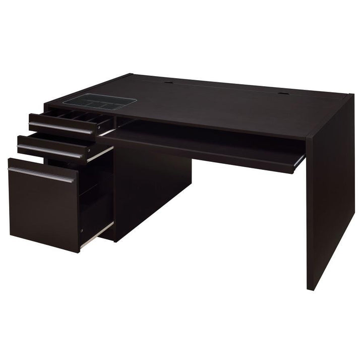 Halston - 3 - Drawer Office Computer Desk - Cappuccino Computer Desk modern furniture Contempo Furniture