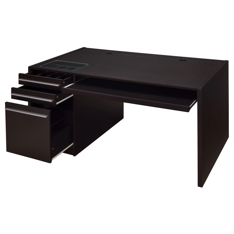 Halston - 3 - Drawer Office Computer Desk - Cappuccino Computer Desk modern furniture Contempo Furniture