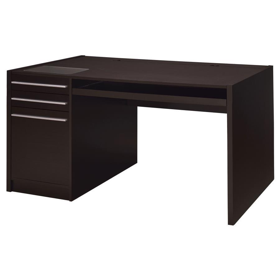 Halston - 3 - Drawer Office Computer Desk - Cappuccino Computer Desk modern furniture Contempo Furniture