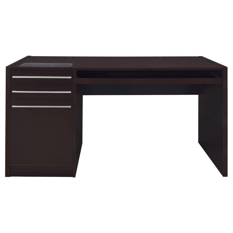 Halston - 3 - Drawer Office Computer Desk - Cappuccino Computer Desk modern furniture Contempo Furniture