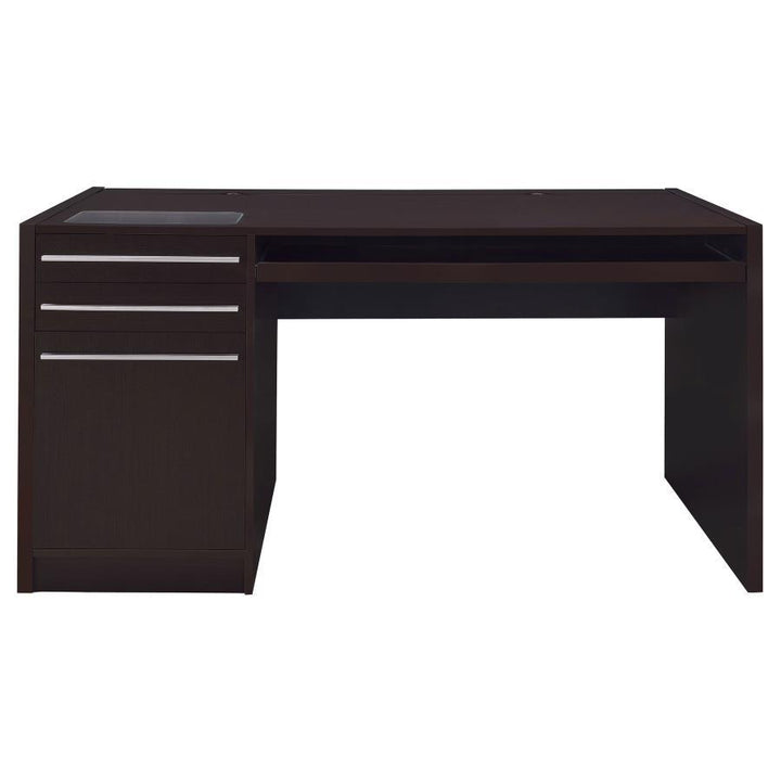 Halston - 3 - Drawer Office Computer Desk - Cappuccino Computer Desk modern furniture Contempo Furniture