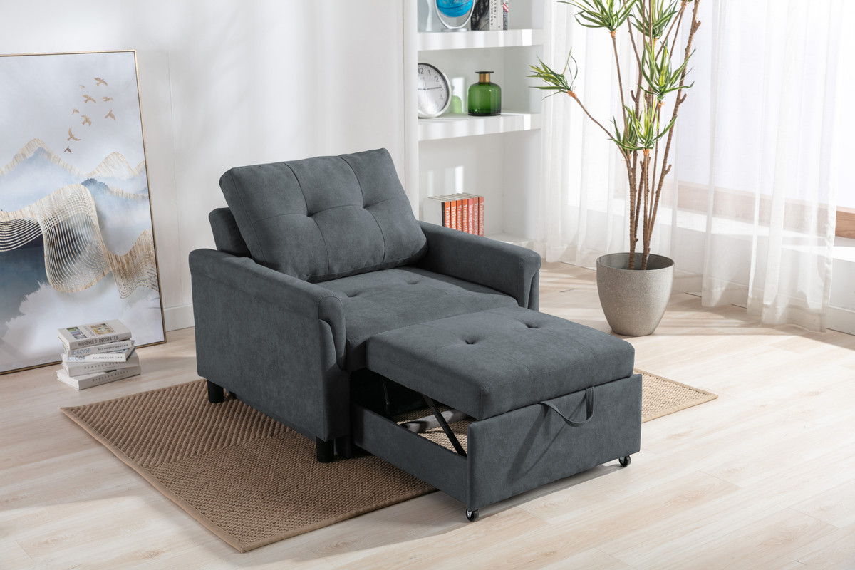 Hannah 35"W Dark Gray Woven Convertible Armchair Arm Chair modern furniture Contempo Furniture