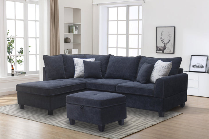 Harmony 99.5"W Black Fabric Sectional Sofa with Left - Facing Chaise and Storage Ottoman Sleeper Sectional modern furniture Contempo Furniture