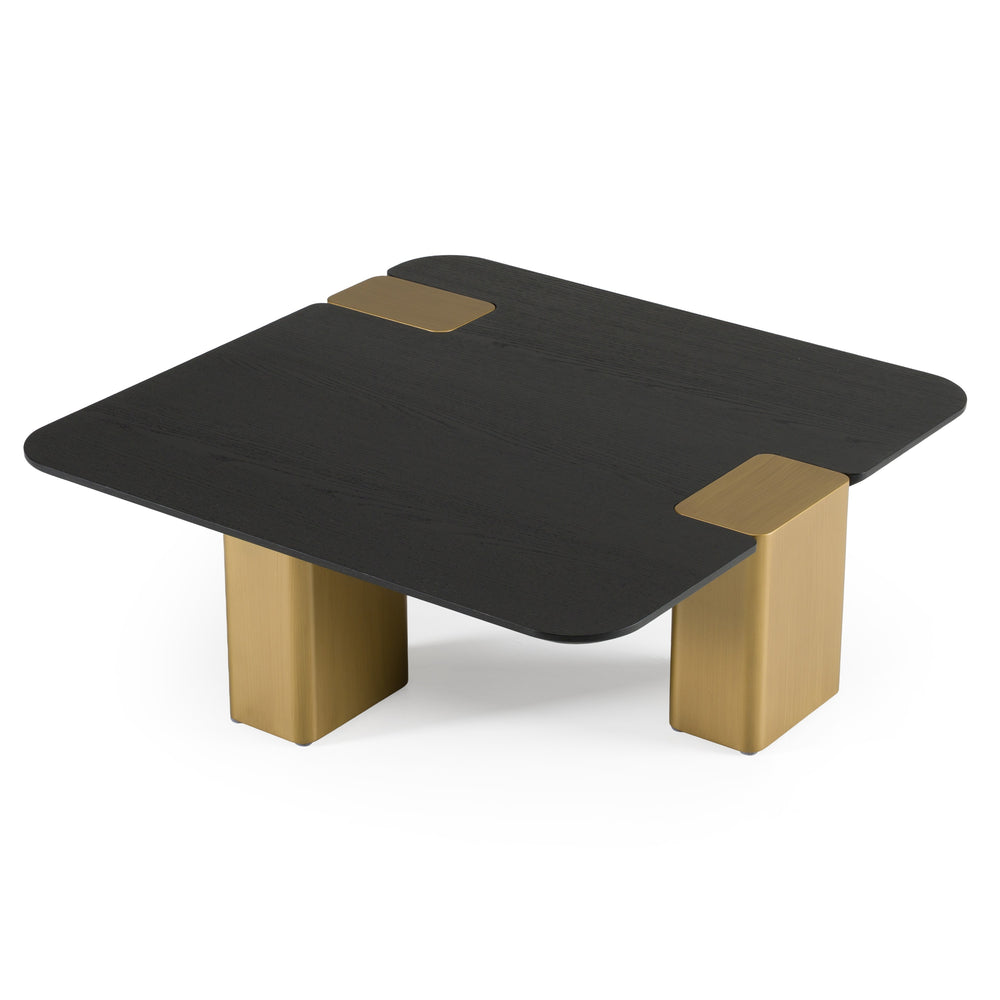 Harold - Modern Black Oak+ Brushed Gold Oak Square Small Coffee Table - View 3