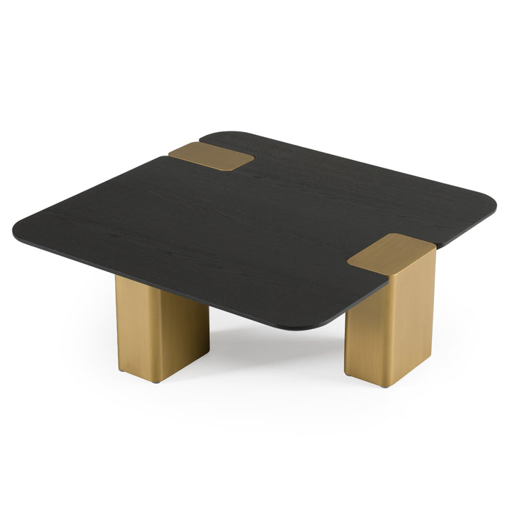 Harold - Modern Black Oak Brushed Gold Oak Square Small Coffee Table