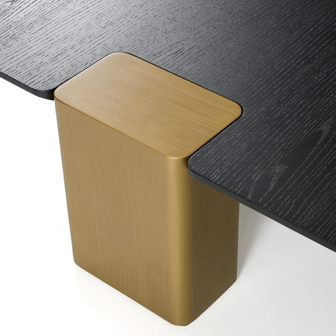 Harold - Modern Black Oak Brushed Gold Oak Square Small Coffee Table