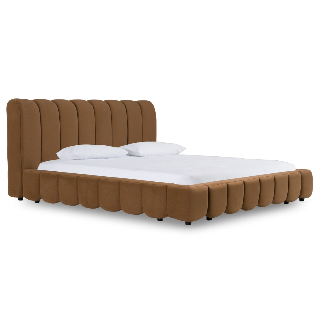 Harris + Roma - Modern Brown Fabric + Faux Travertine 4-Piece Bedroom Set