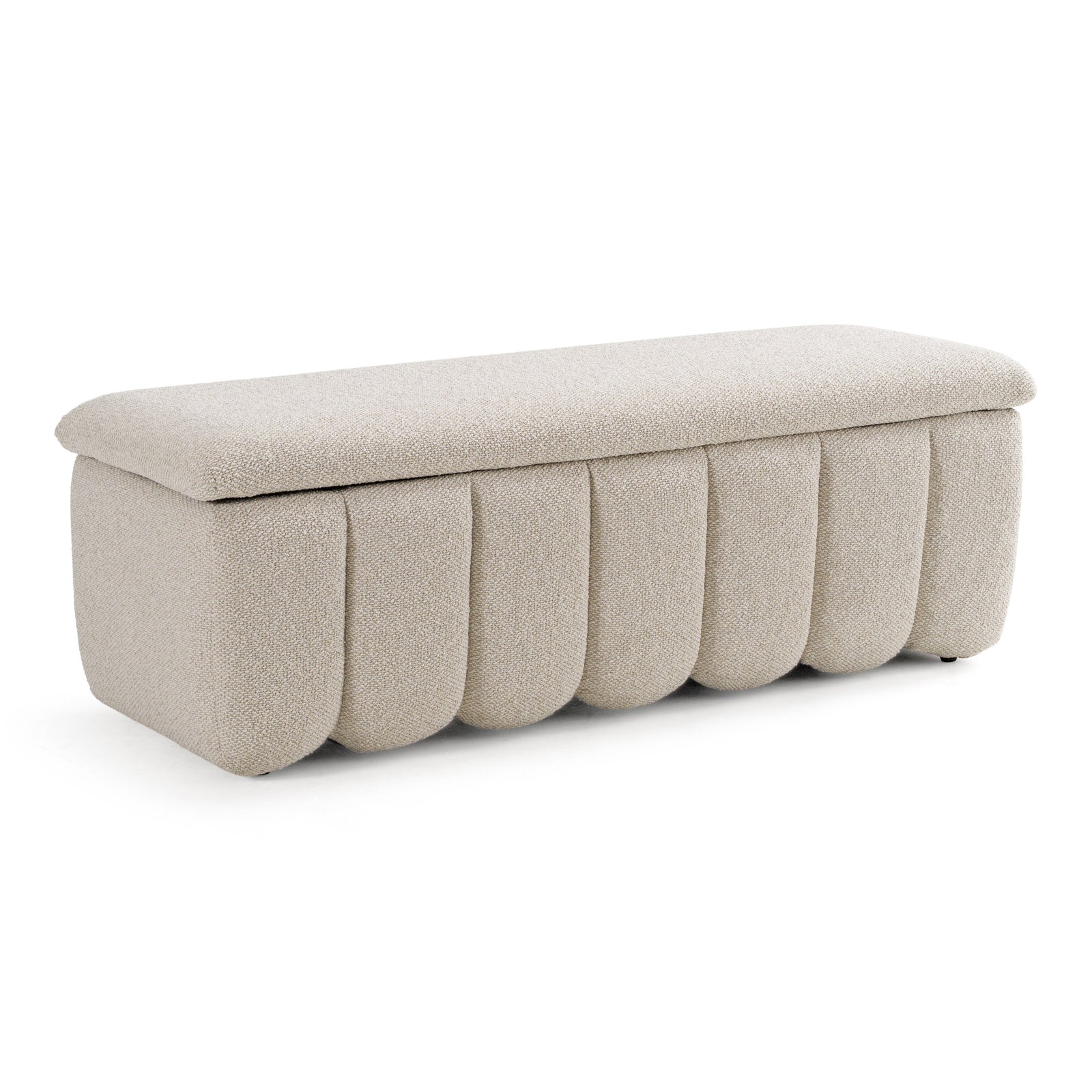 Harris - Modern Off-White Fabric Bench with Storage