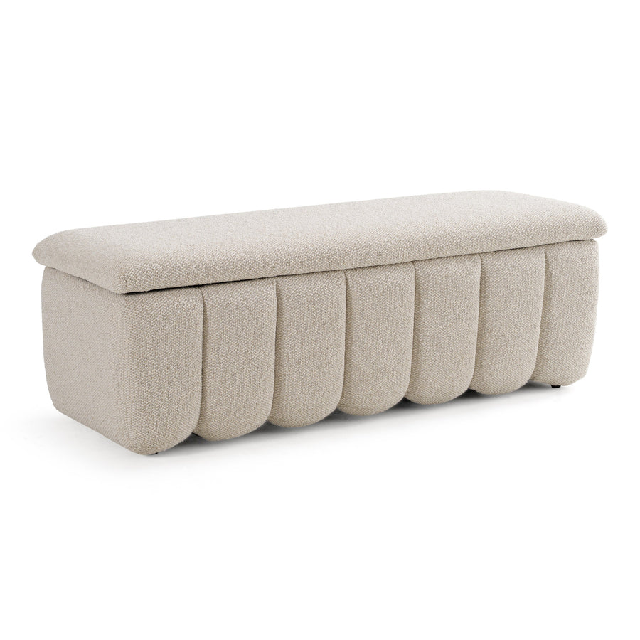 Harris - Modern Off-White Fabric Bench with Storage