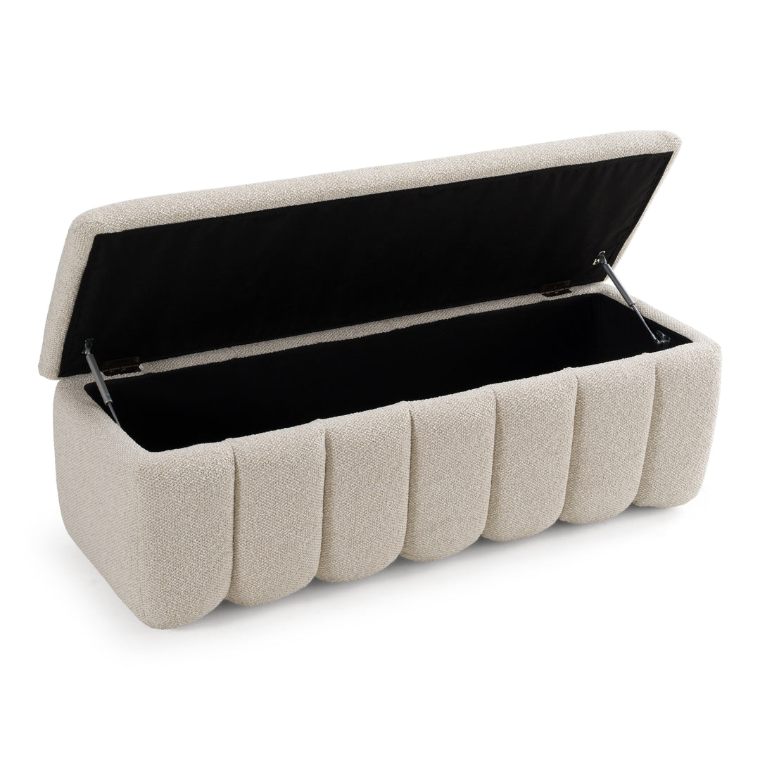 Harris - Modern Off-White Fabric Bench w/ Storage