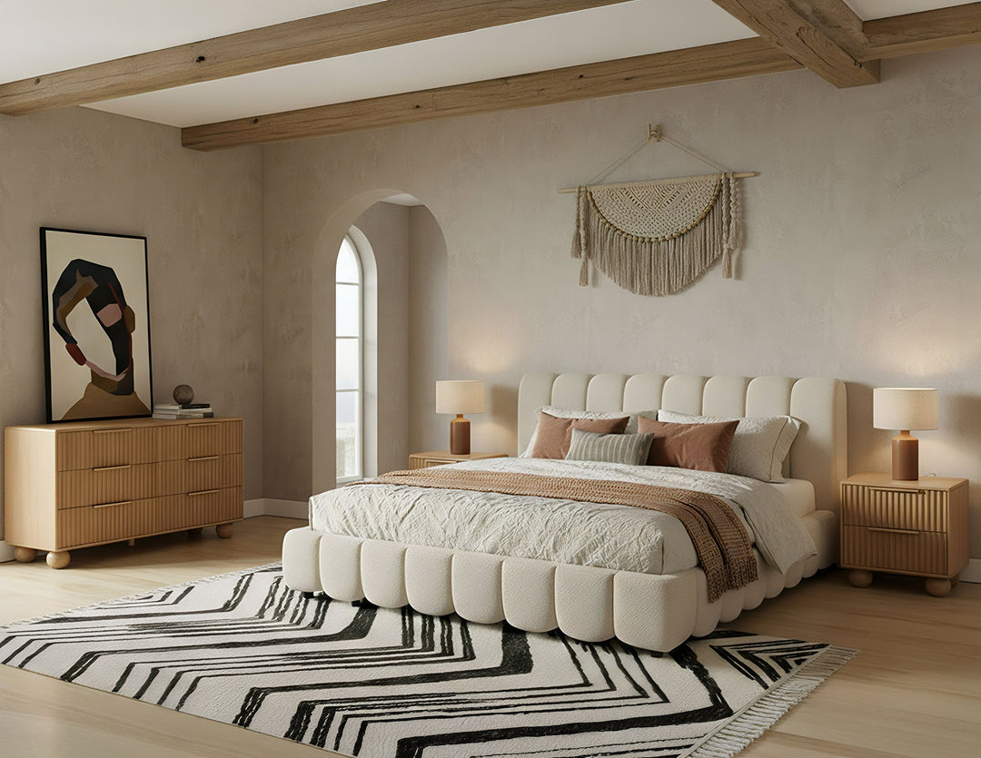 Harris - Modern Off-White Fabric Bed