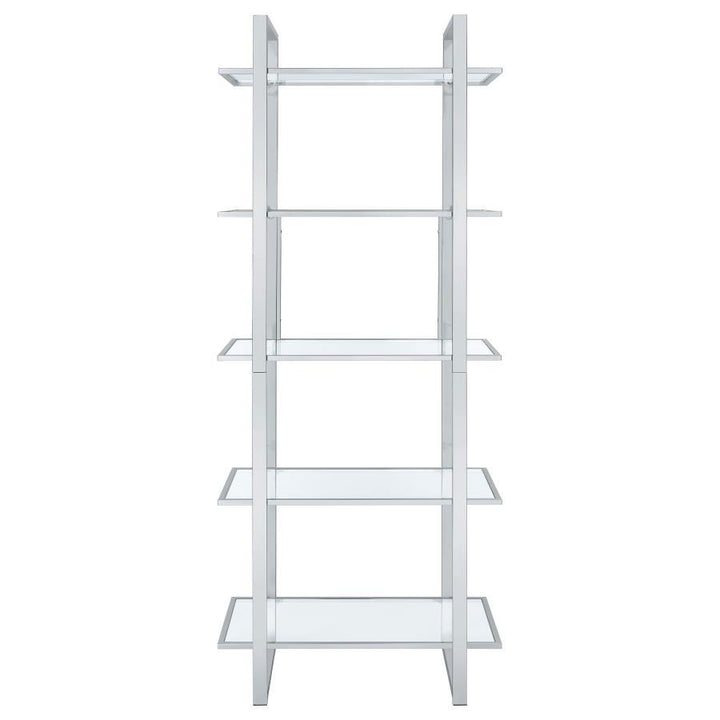 Hartford - 5 - Shelf Glass Bookshelf - Chrome Standard Bookcase modern furniture Contempo Furniture