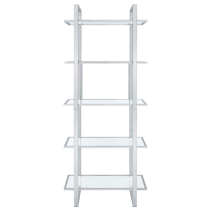 Hartford - 5 - Shelf Glass Bookshelf - Chrome Standard Bookcase modern furniture Contempo Furniture