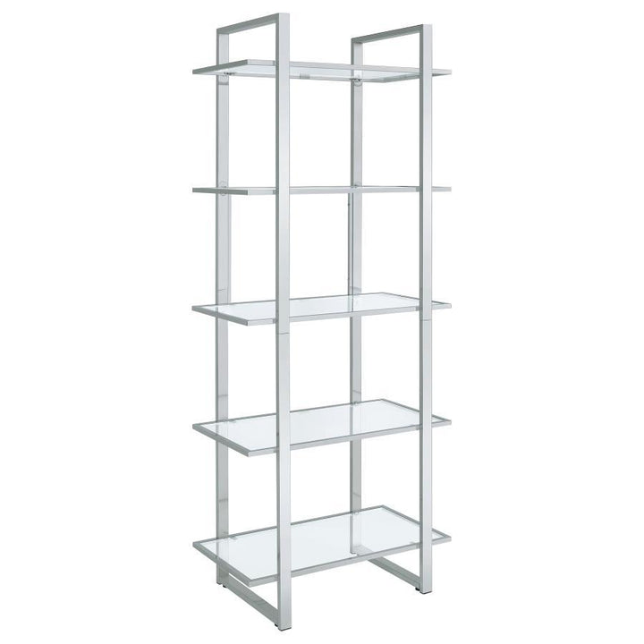 Hartford - 5 - Shelf Glass Bookshelf - Chrome Standard Bookcase modern furniture Contempo Furniture
