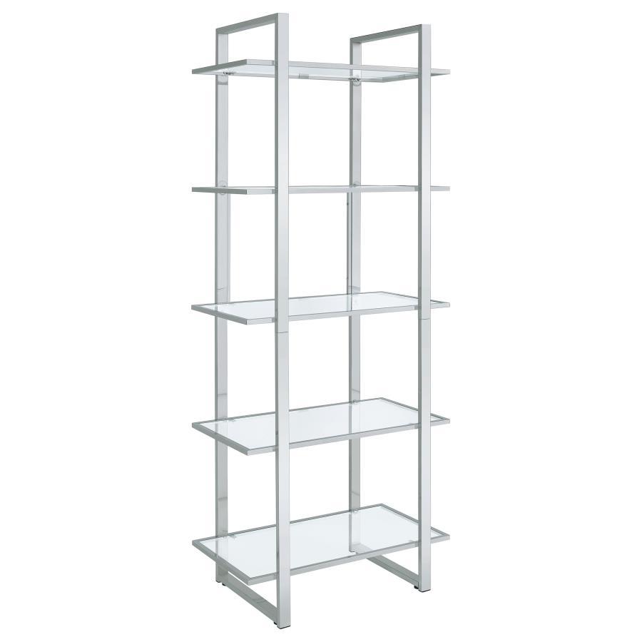 Hartford - 5 - Shelf Glass Bookshelf - Chrome Standard Bookcase modern furniture Contempo Furniture