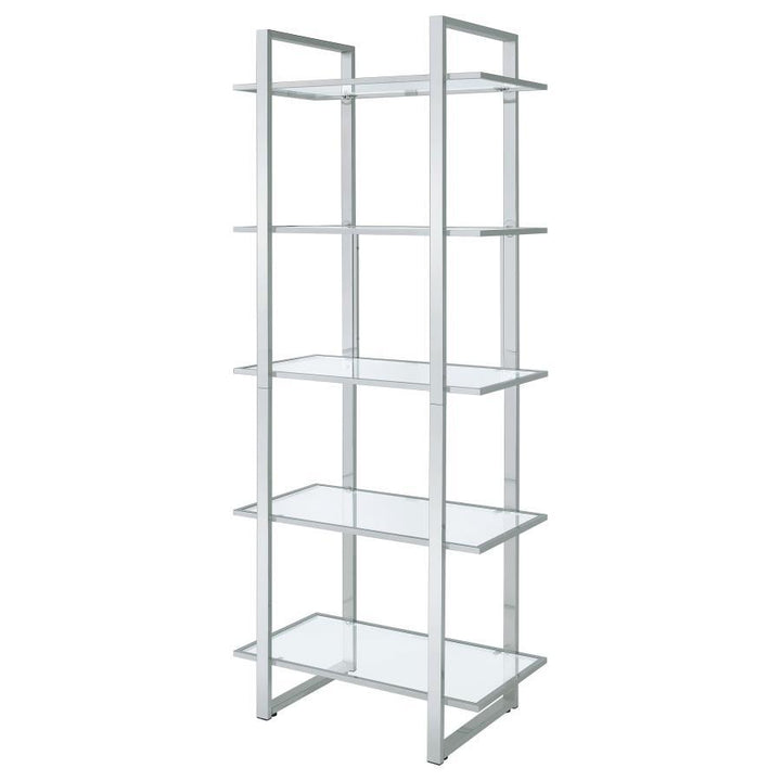Hartford - 5 - Shelf Glass Bookshelf - Chrome Standard Bookcase modern furniture Contempo Furniture