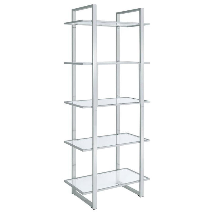 Hartford - 5 - Shelf Glass Bookshelf - Chrome Standard Bookcase modern furniture Contempo Furniture