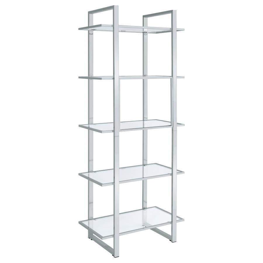 Hartford - 5 - Shelf Glass Bookshelf - Chrome Standard Bookcase modern furniture Contempo Furniture