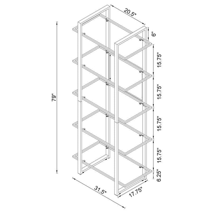 Hartford - 5 - Shelf Glass Bookshelf - Chrome Standard Bookcase modern furniture Contempo Furniture
