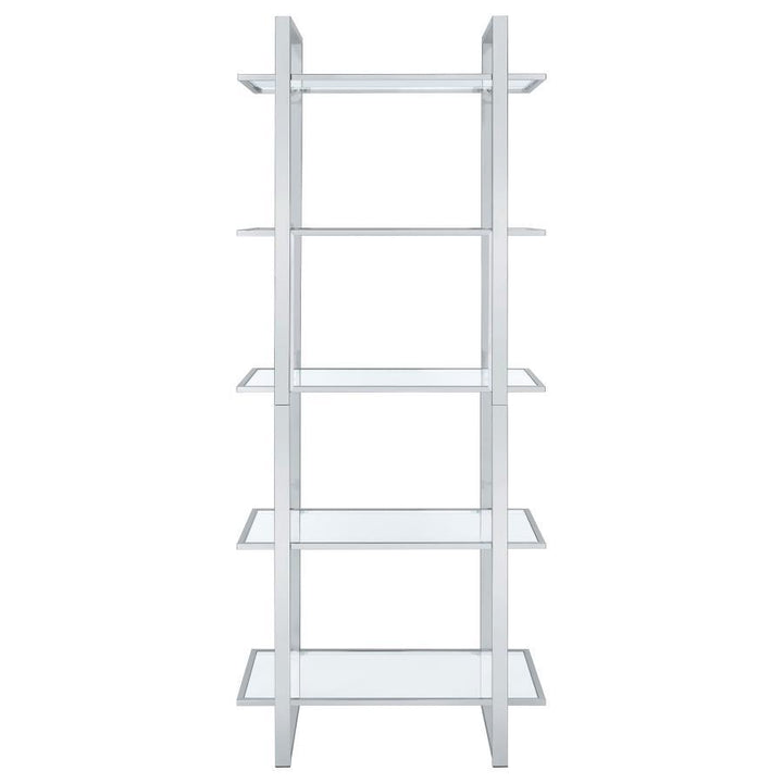 Hartford - 5 - Shelf Glass Bookshelf - Chrome Standard Bookcase modern furniture Contempo Furniture