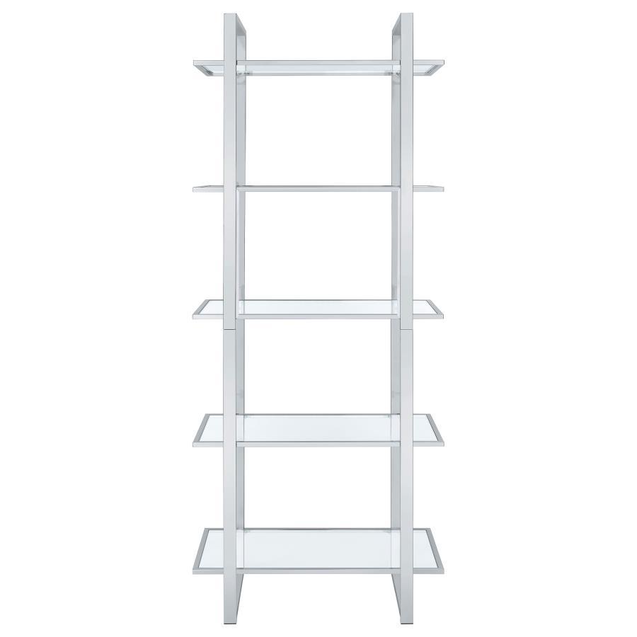 Hartford - 5 - Shelf Glass Bookshelf - Chrome Standard Bookcase modern furniture Contempo Furniture