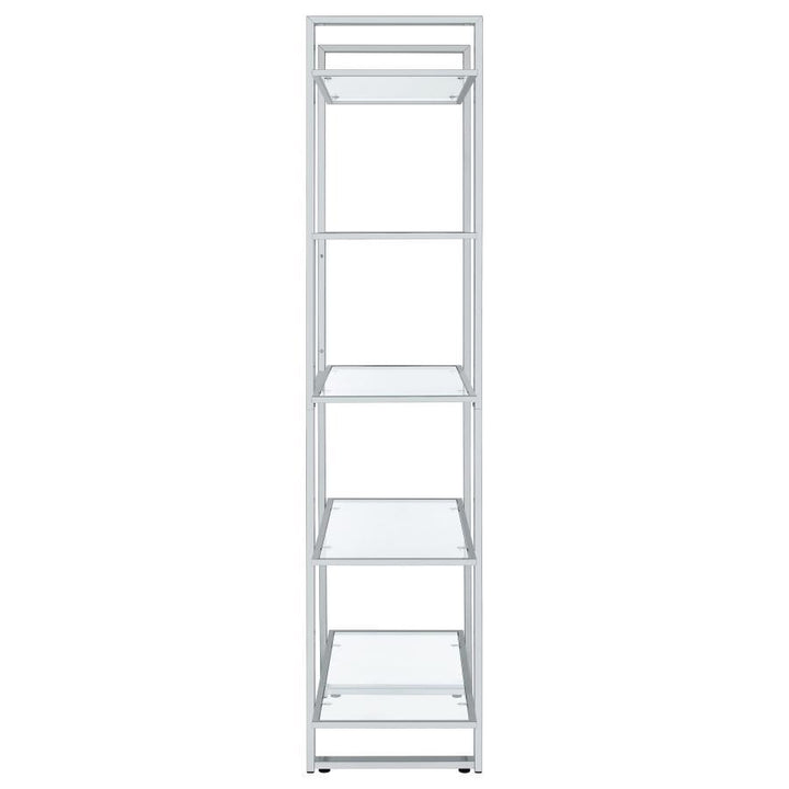 Hartford - 5 - Shelf Glass Bookshelf - Chrome Standard Bookcase modern furniture Contempo Furniture