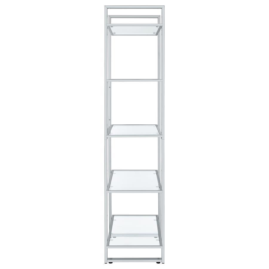 Hartford - 5 - Shelf Glass Bookshelf - Chrome Standard Bookcase modern furniture Contempo Furniture