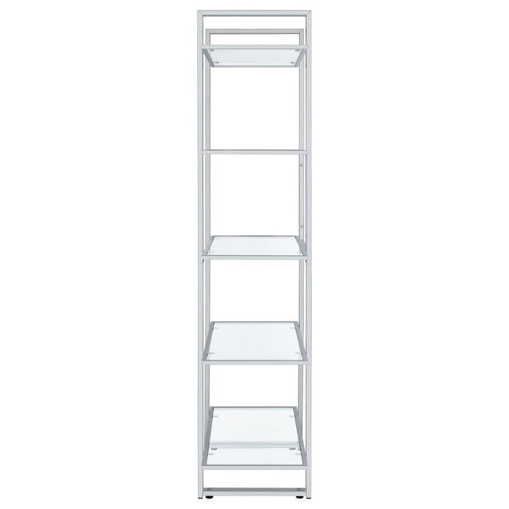 Hartford - 5 - Shelf Glass Bookshelf - Chrome Standard Bookcase modern furniture Contempo Furniture
