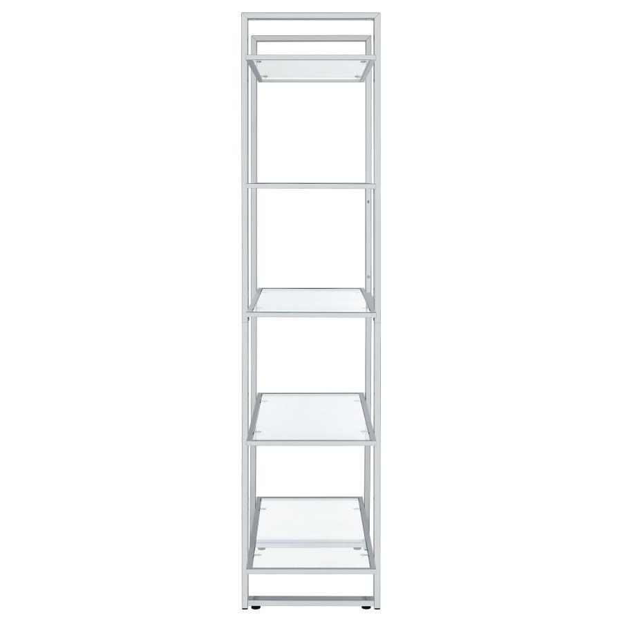 Hartford - 5 - Shelf Glass Bookshelf - Chrome Standard Bookcase modern furniture Contempo Furniture
