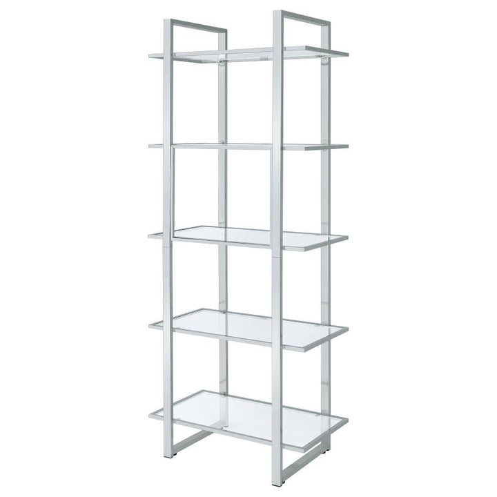 Hartford - 5 - Shelf Glass Bookshelf - Chrome Standard Bookcase modern furniture Contempo Furniture