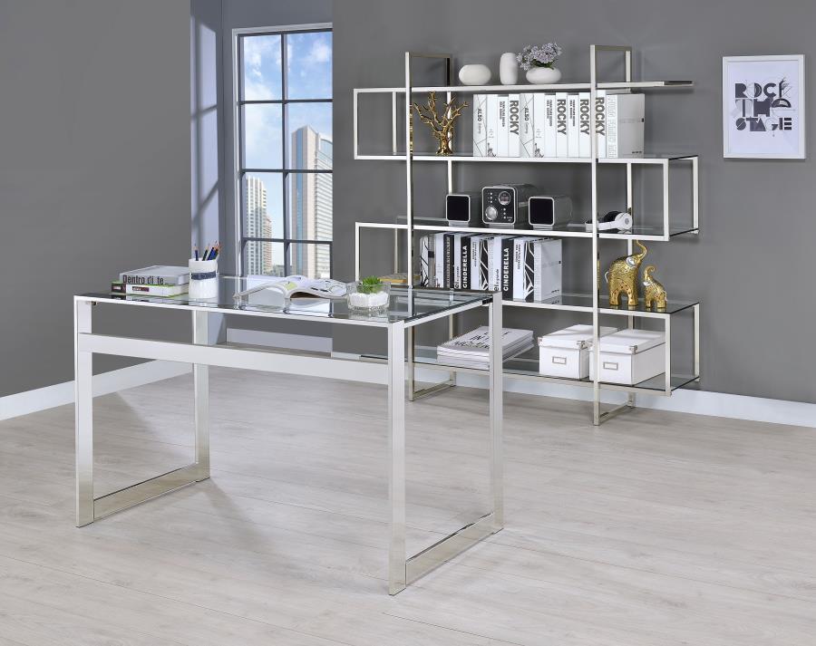 Hartford - Glass Top Writing Desk - Chrome Writing Desk modern furniture Contempo Furniture