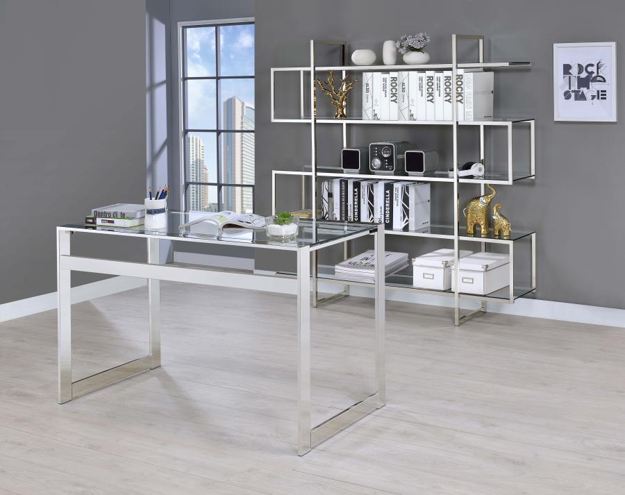 Hartford - Glass Top Writing Desk - Chrome Writing Desk modern furniture Contempo Furniture