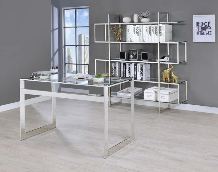 Hartford - Glass Top Writing Desk - Chrome Writing Desk modern furniture Contempo Furniture
