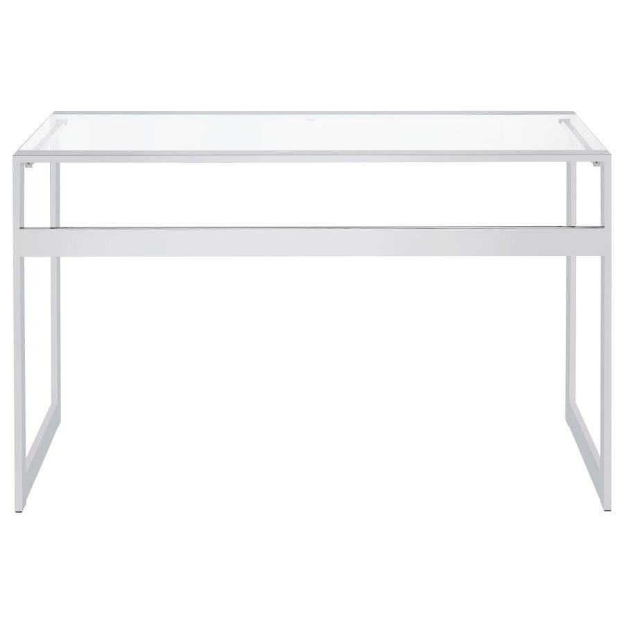Hartford - Glass Top Writing Desk - Chrome Writing Desk modern furniture Contempo Furniture